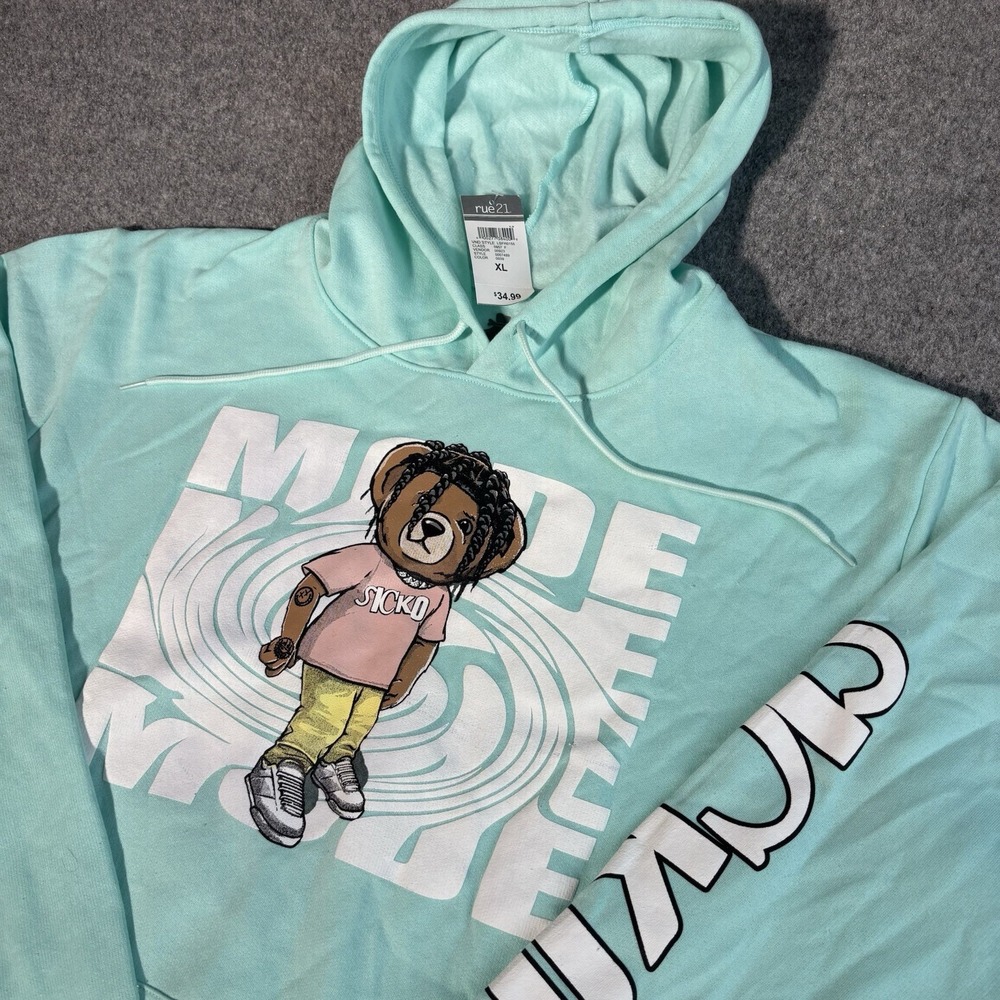 Sicko Hoodie Mens XL Mint Green Graphic Bear Streetwear Pullover NWT Urban Skate